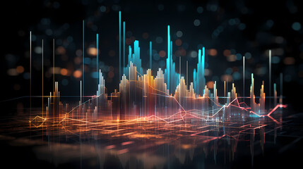 Stock market chart background, financial forecast illustration with glowing trend lines