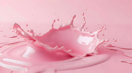 Close up splash of pink milk and white background, strawberry milk. 3d illustration, rose Paint.  - obrazy, fototapety, plakaty