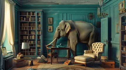 The elephant in the room symbolic concept
