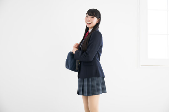 Full Body Of High School Girl Looking At Camera On Easy-to-use White Background