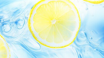 水に浮かべたレモンスライスのイメージイラスト背景 - obrazy, fototapety, plakaty