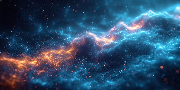 Abstract background with bright luminous particles that form a beautiful galactic star sy