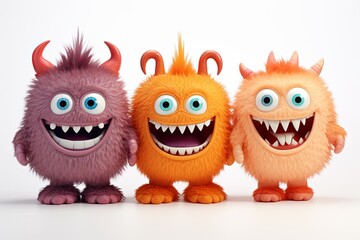 Fototapeta premium Funny and cute colorful monsters with big open mouths as copy space. Cute Monsters Vector Set. Generative AI.