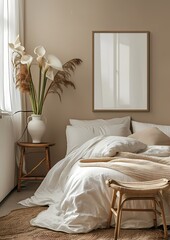 Empty Mockup Wall Art Frame with Minimal Style Bed Room Setting