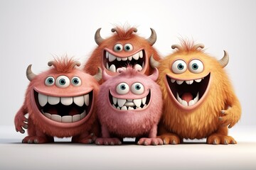 Naklejka premium Funny and cute colorful monsters with big open mouths as copy space. Cute Monsters Vector Set. Generative AI.