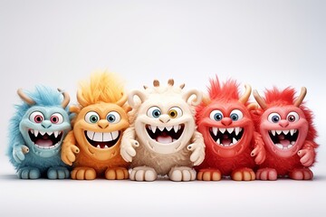 Fototapeta premium Funny and cute colorful monsters with big open mouths as copy space. Cute Monsters Vector Set. Generative AI.