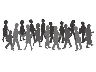 雑踏を歩く人々のシルエット