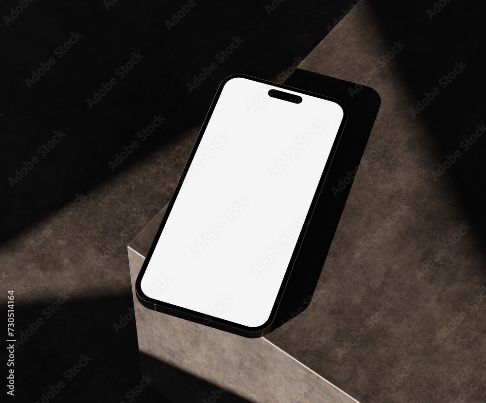 Canvas Prints realistic phone mockup white blank screen with realistic light and shadow overlay on concrete dark s