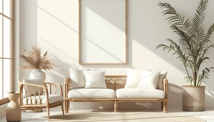 Empty Mockup Wall Art Frame with Minimal Style Living Room Setting