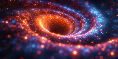 The background filled with luminous points, which are connected by lines, forming colorful spirals in the style of a galactic sp