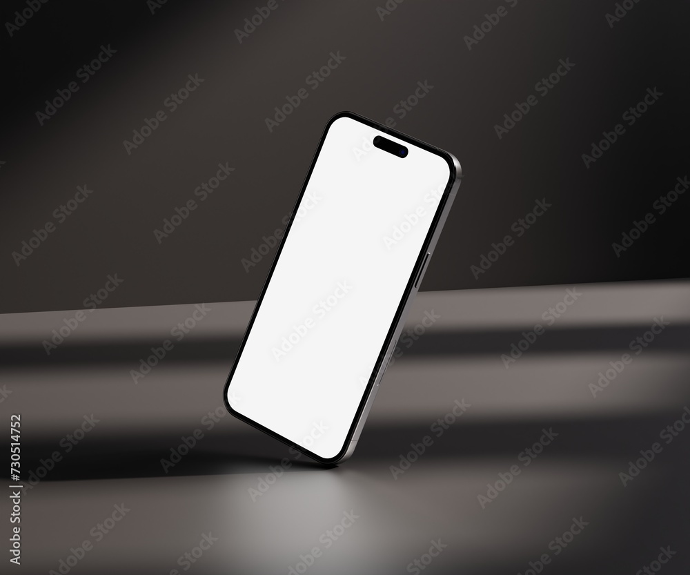 Canvas Prints realistic phone mockup white blank screen with realistic light and shadow overlay on concrete dark s
