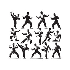 martial art Vector or karate silhouettes vector illustration Japan and  China traditional martial art. self-defense presentation symbols. body poses icons. Karate poses signs