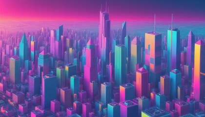 Fototapeta na wymiar Isometric and color illustration of a big city with skyscrapers and in the style of the eighties