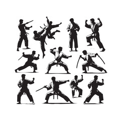 martial art Vector or karate silhouettes vector illustration Japan and  China traditional martial art. self-defense presentation symbols. body poses icons. Karate poses signs