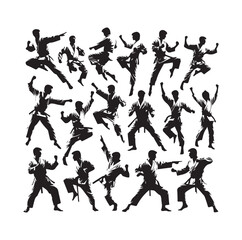 martial art Vector or karate silhouettes vector illustration Japan and  China traditional martial art. self-defense presentation symbols. body poses icons. Karate poses signs © MSTMIM