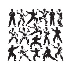 martial art Vector or karate silhouettes vector illustration Japan and  China traditional martial art. self-defense presentation symbols. body poses icons. Karate poses signs