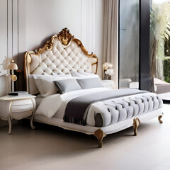 Luxury bedroom interior with bed and pillows
