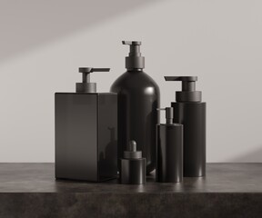 Minimal mockup background for product presentation. Podium and dry with pedestal on cement background, 3d illustration, clipping path of each element included. 3D cosmetic mockup