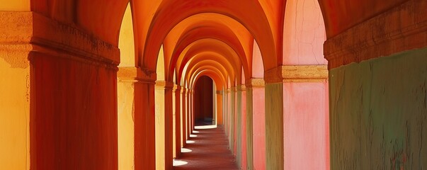 Luxurious colorful orange arched hallway