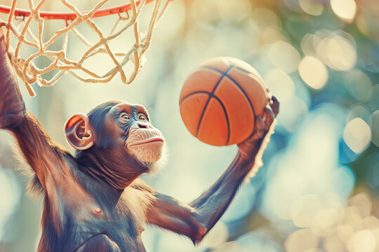Little monkey plays basketball in park