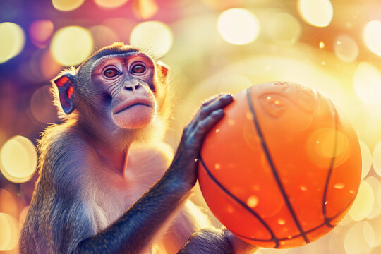 Little monkey plays basketball in park