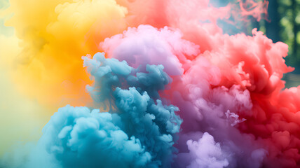 Vivid clouds of ink diffusing in water, creating an abstract and dreamlike explosion of colors, suitable for artistic backgrounds.
