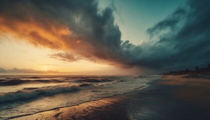 Fototapeta na wymiar dramatic sunset, landscape, cinematic, sandstorm, dramatic, minimalistic scenery on the sea shore