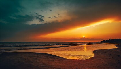 dramatic sunset, landscape, cinematic, sandstorm, dramatic, minimalistic scenery on the sea shore