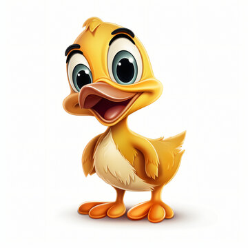 Cute Duck Cartoon with Happy Face Isolated