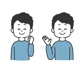 笑顔　ガッツポーズ　案内　男性