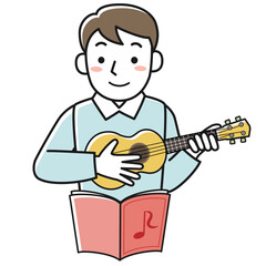 ウクレレを演奏する若い男性の上半身