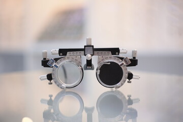 Optometrist trial frame for eye test, eye test, trial frame eyeglasses