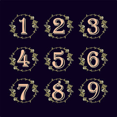 Numbers colourful set in vintage stylewith flower decor,. Vector elements illustration template for web design or greeting card