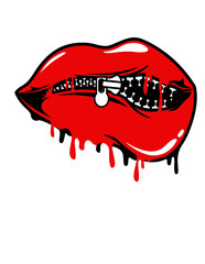 Dripping Zipped Lips Illustration, Red Lips Cut File, Dripping Lips Vector, Dripping Lips with Zipper Stencil, Shut Up
