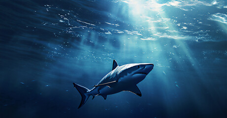 Obraz na płótnie Canvas shark in the open blue sea