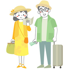 旅行に出かけるシニア夫婦