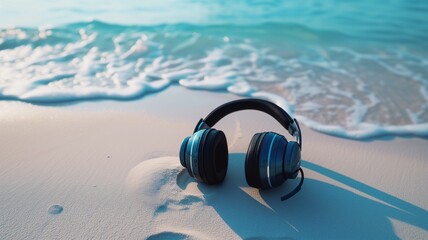 bluetooth headset with beach background