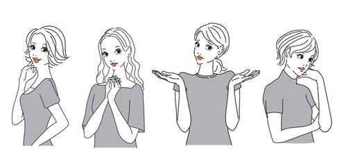 色々な表情のオシャレな女性上半身