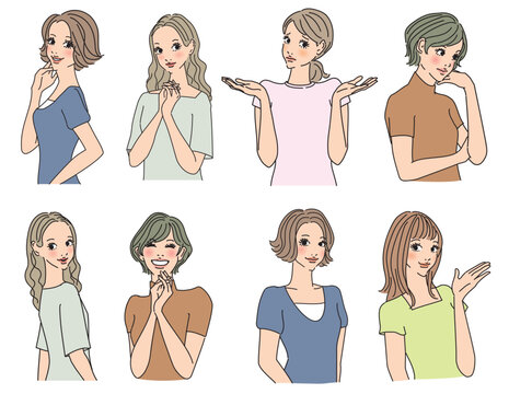 色々な表情のオシャレな女性上半身
