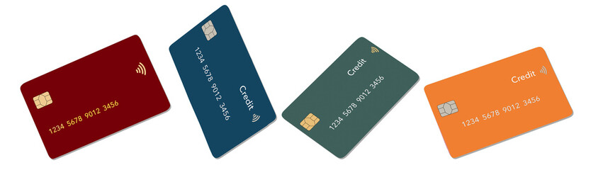 Credit cards are seen in a graphic illustration that is colorful. It is a generic design.