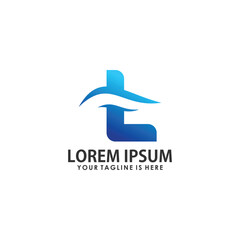 wave and letter T logo concept, travel logo inspiration