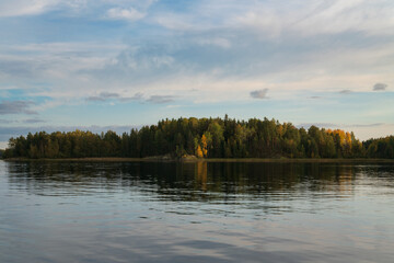 Lake Ladoga near the village Lumivaara on a sunny autumn day, Ladoga skerries, Lakhdenpokhya, Republic of Karelia, Russia