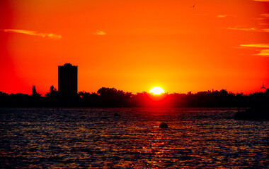 Sarasota bay harbor and bay front sun set landscape	