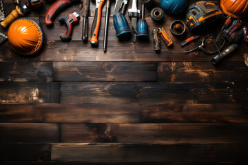 Mechanical equipment and tools scene wooden backdrop style