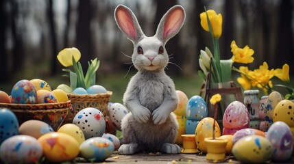 Fototapeta na wymiar Egg-cellent Adventures: Join the Easter Bunny's Egg Hunt