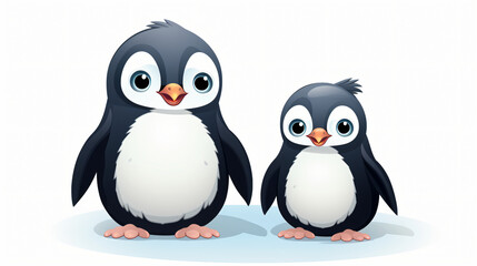 Cute mom and baby penguin cartoon vector illustration.