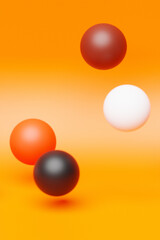 3d illustration of a   colorful  spheres on a  orange   background. Digital metaball background of flying