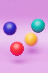 3d illustration of a   colorful  spheres on a  pink  background. Digital metaball background of flying