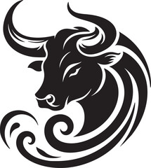 Taurus Bull Emblem in Black and White Vector