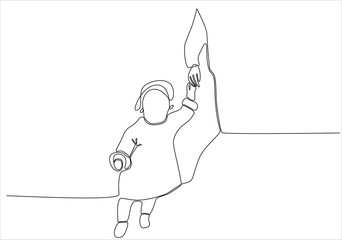 continuous line business woman raising hand